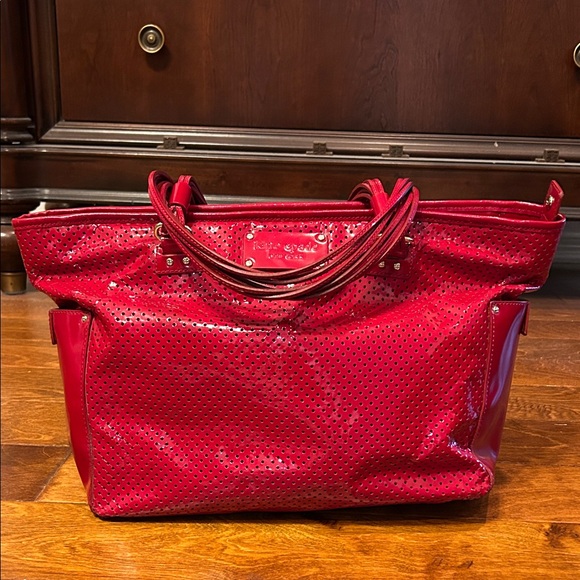 kate spade Handbags - Kate Spade - Red Patent Perforated Leather Zip Top Tote Bag